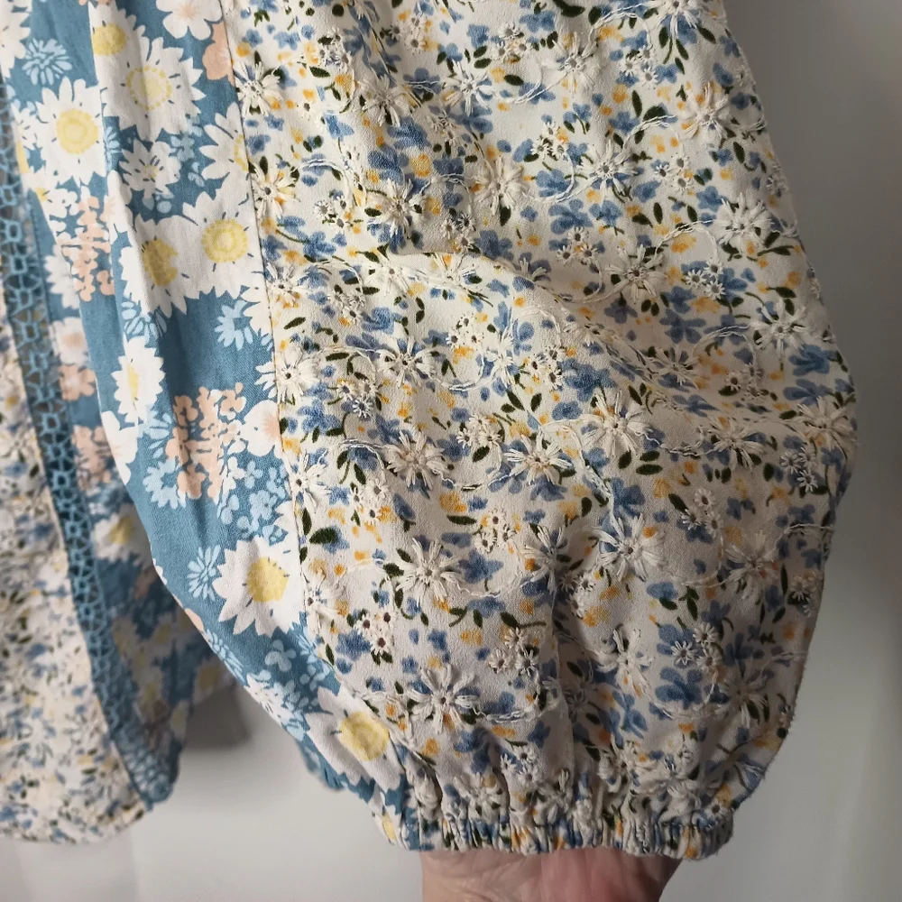 Solitaire Floral Peasant Top Large Embroidered Cottage Bloomcore Prairie - Picture 3 of 10